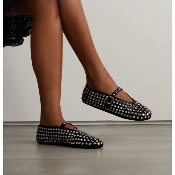 ALAIA Crystal Leather Mary Jane‎ Ballet Flats Black Sz 41 (11) - Picture 1 of 8